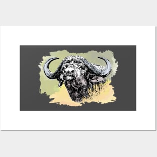 African Buffalo Bull Watercolor Painting for Buffalo Fans Posters and Art